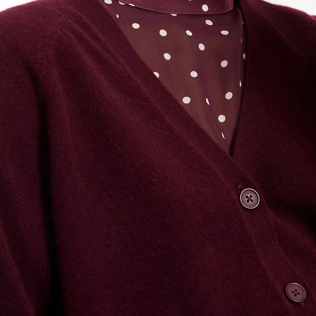 Fine Cashmere Knit Cardigan with Button Fastening burgundy red, LA REDOUTE COLLECTIONS