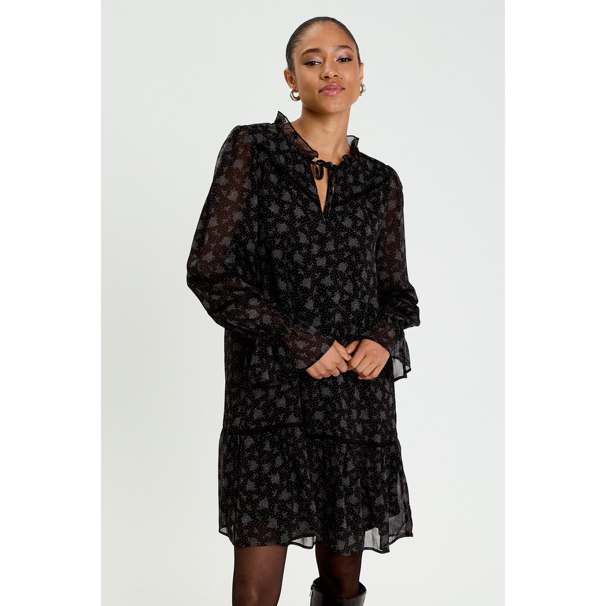 Robe évasée en voile noir, CACHE CACHE