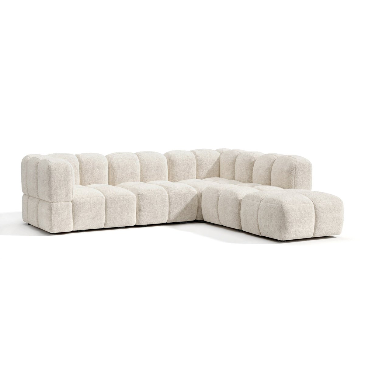 Canapé grand angle droit modulable 7 places en velours texturé NUBI crème, SIA HOME
