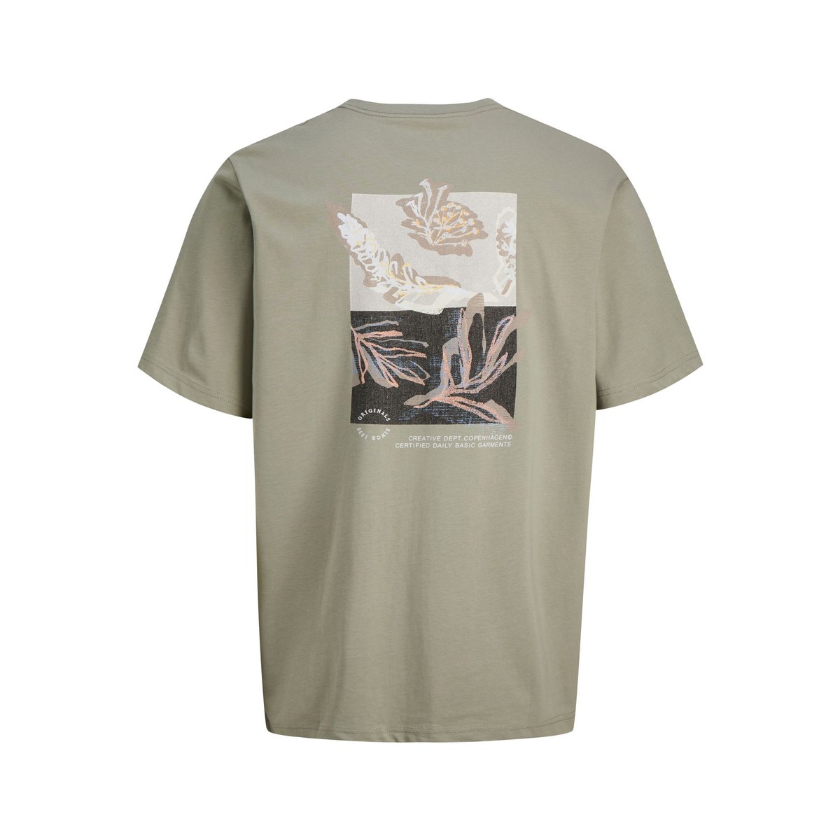 T-shirt manches courtes, imprimé poitrine et dos vert kaki, JACK & JONES