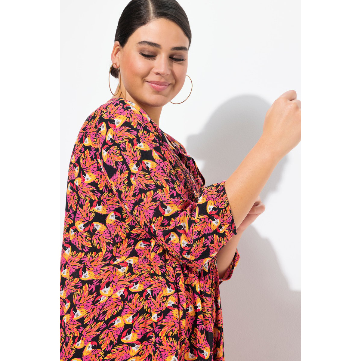 Blouse smockée noir, ULLA POPKEN