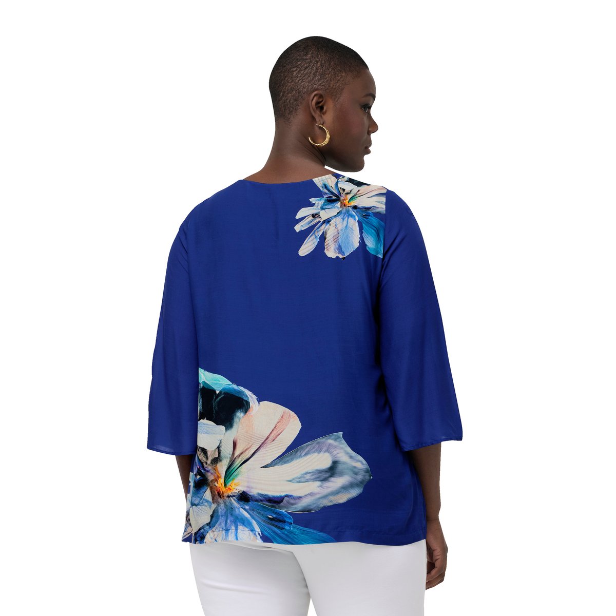 Blouse oversized à fleurs saphir foncé, ULLA POPKEN