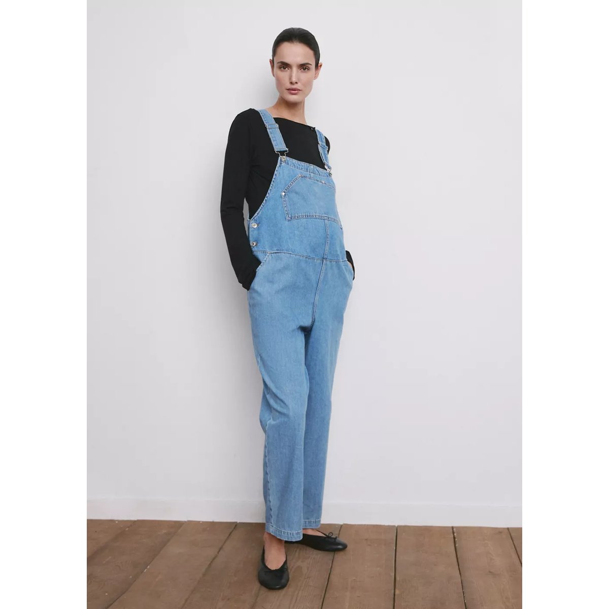 Salopette de grossesse en jean bleu moyen, MANGO