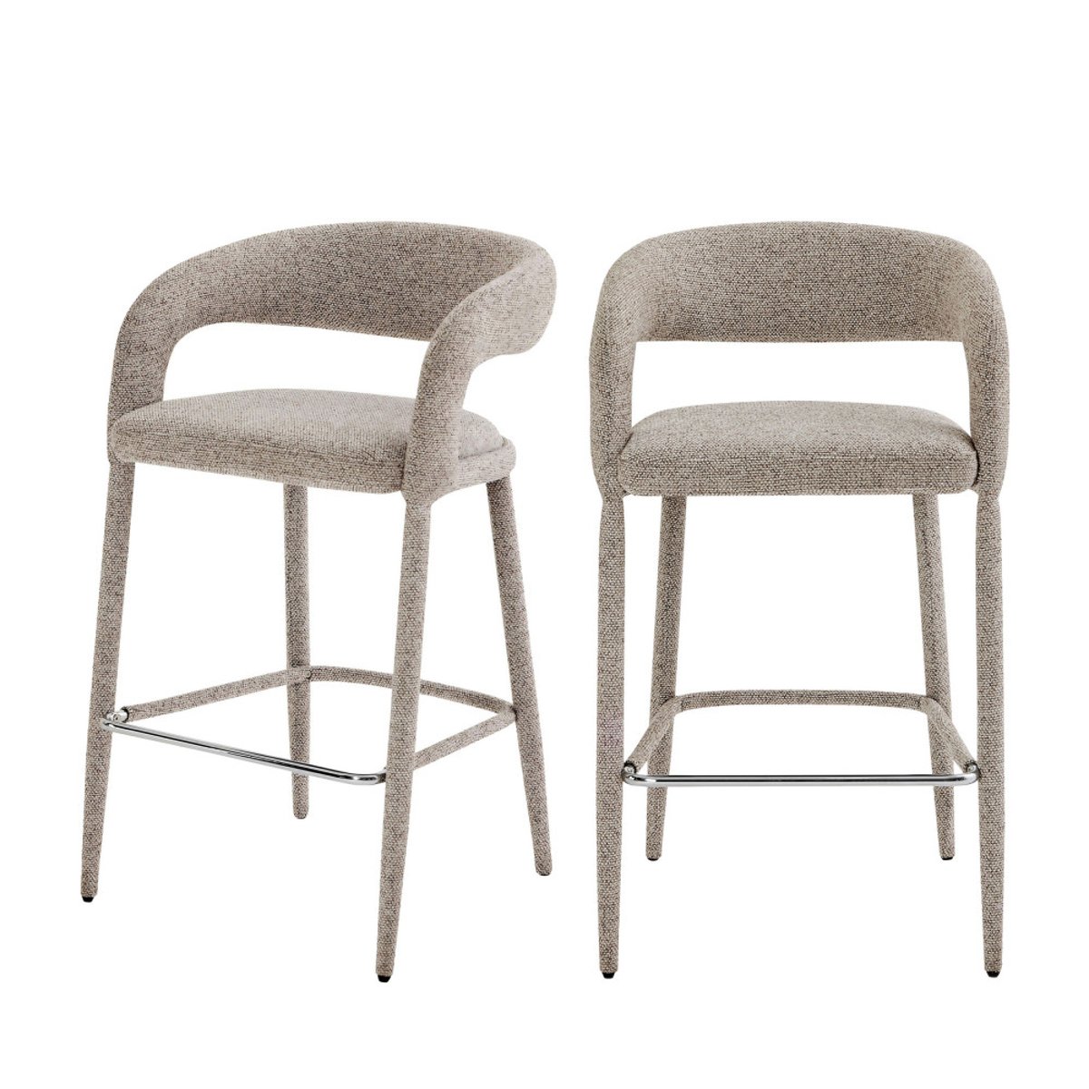 Lot de 2 chaises de bar en tissu H75cm- ROMY marron chiné, DRAWER