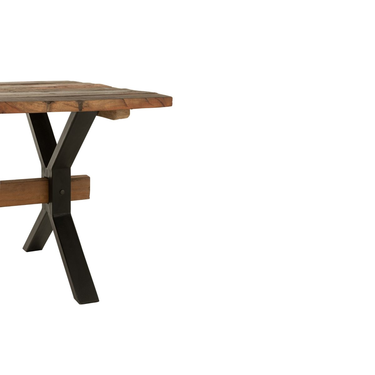 Table de ferme industriel en bois et pieds croisés métal L180 6 places - MARIE bois foncé, HELLIN, DEPUIS 1862