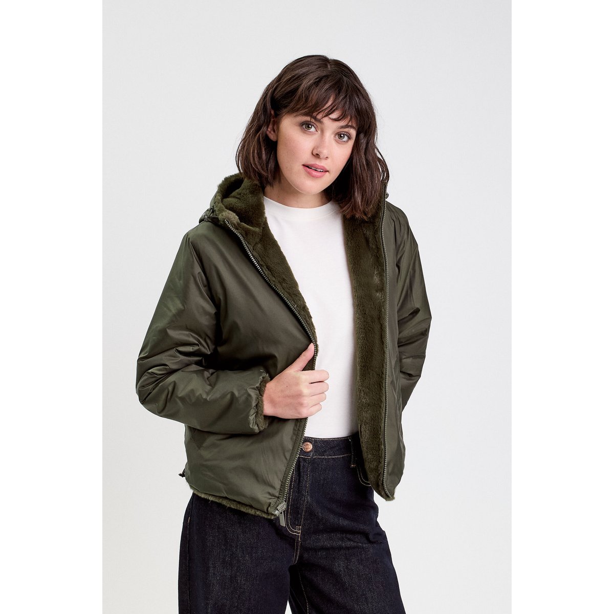 Parka réversible à capuche vert kaki, CACHE CACHE