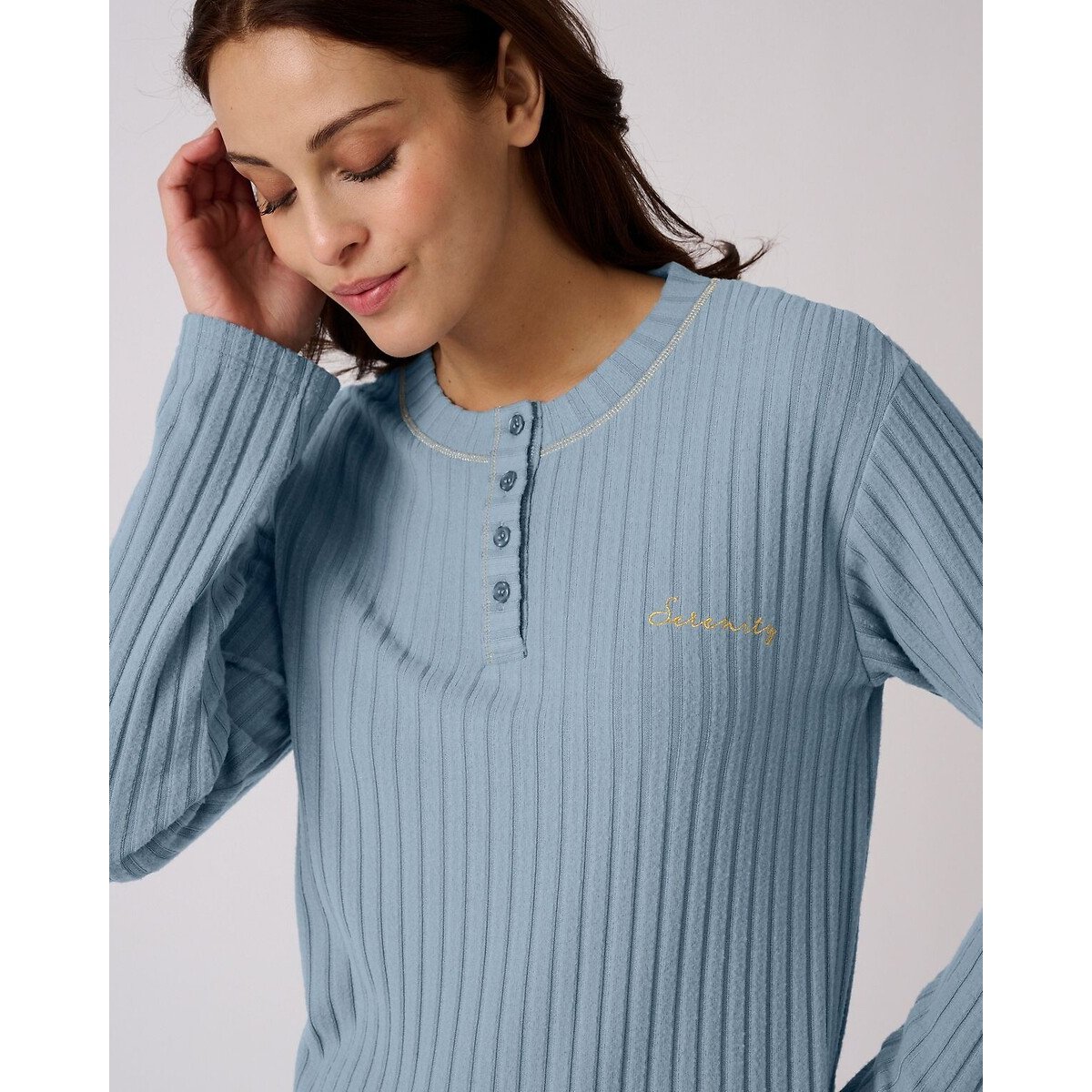 Pyjama Thermolactyl en maille côtelée bleu grisé, DAMART