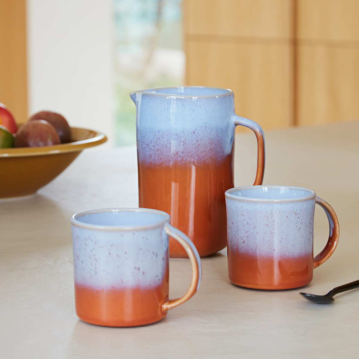 Lot de 2 mugs en grès émail réactif, Ikora bleu/orange, LA REDOUTE INTERIEURS