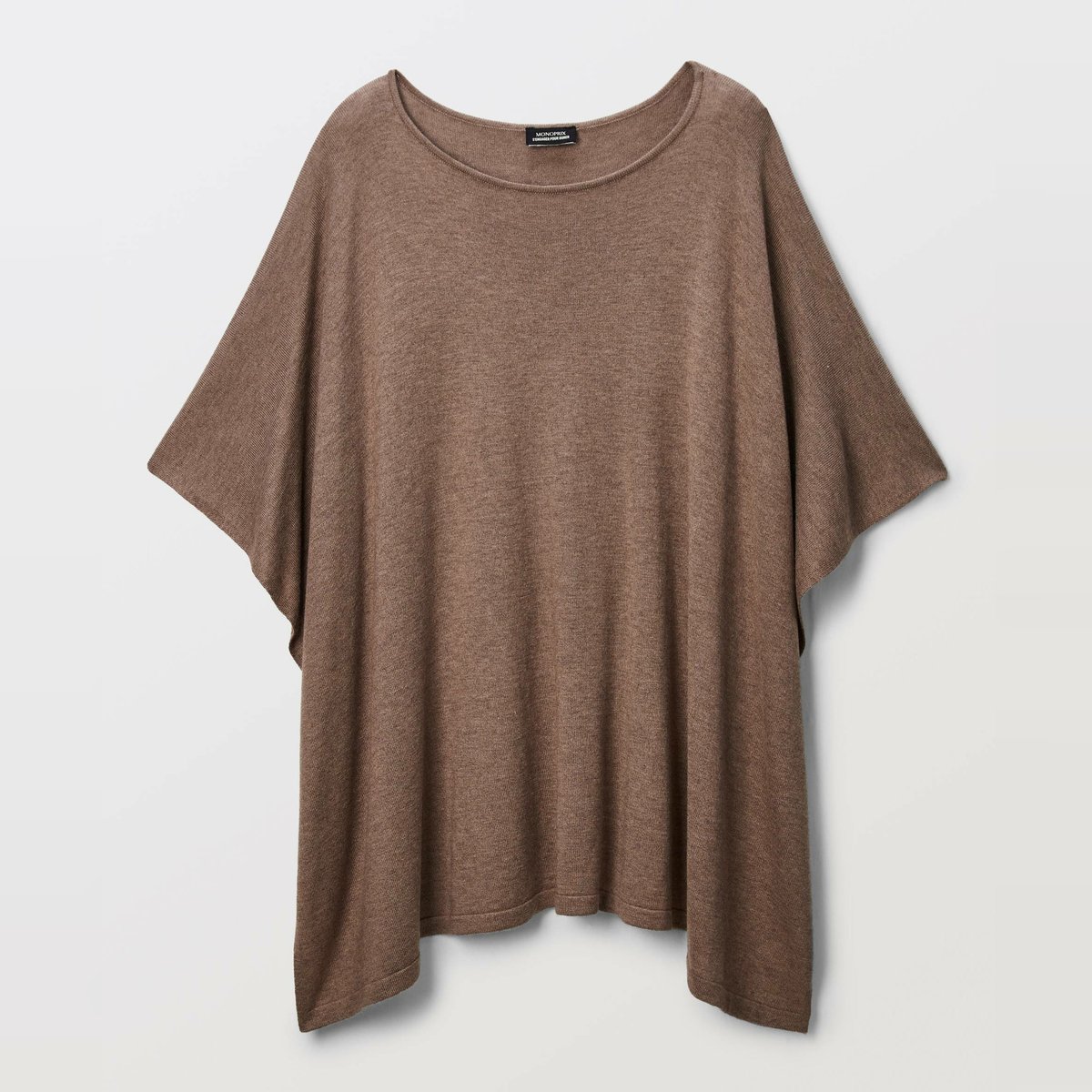 Poncho contenant de la laine et du cachemire beige chine fonce, MONOPRIX