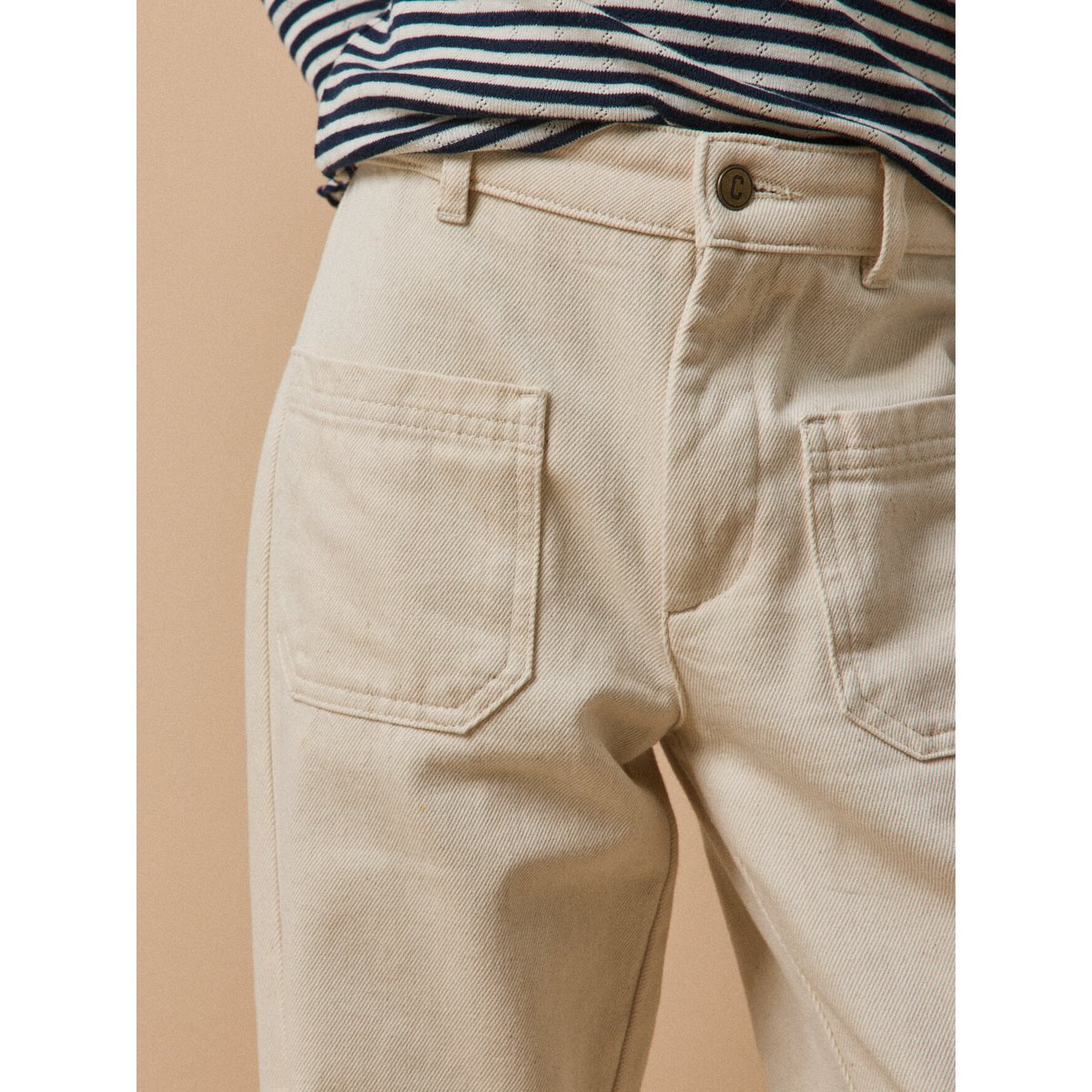 Pantalon droit en denim ecru, CYRILLUS
