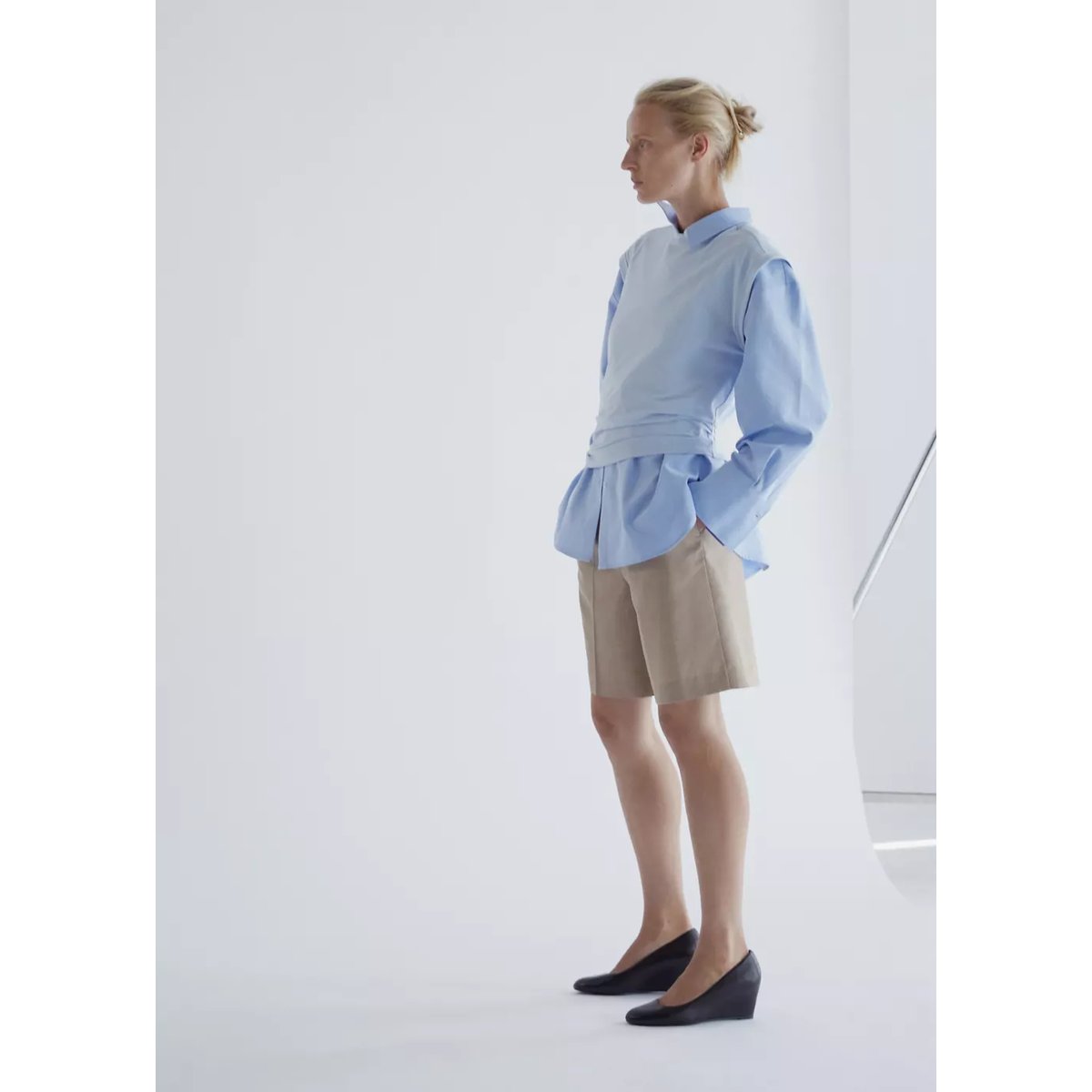 Bermuda droit taille haute beige, MANGO