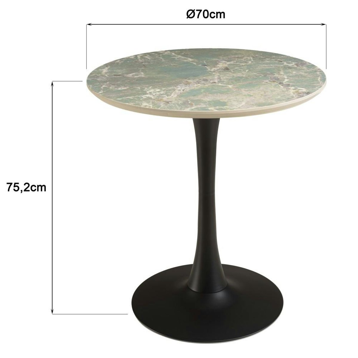 Table bistrot D70cm en céramique marbré vert pied tulipe BELLUNE vert, PIER IMPORT