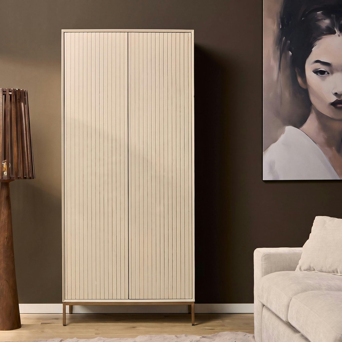 Armoire de chambre en bois beige sable CORTINA beige, PIER IMPORT