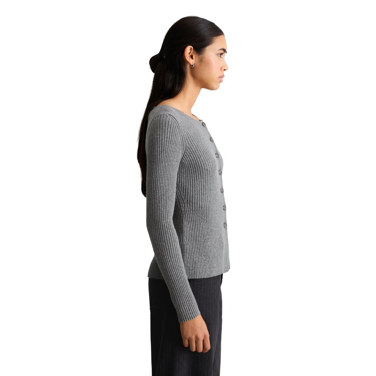 Cardigan ajusté en un mélange doux de laine vierge et de viscose gris, MARC O’POLO DENIM