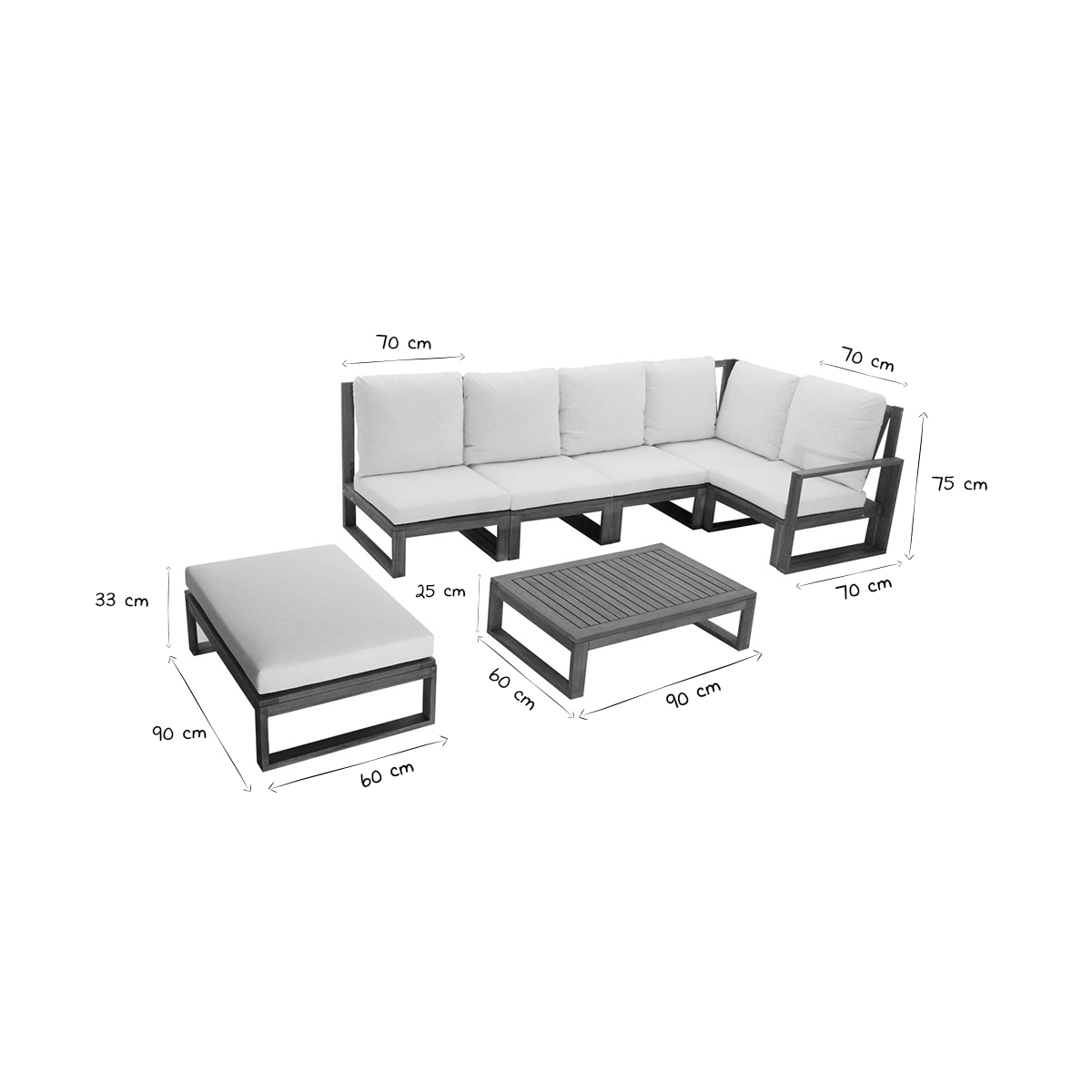 Salon de jardin d'angle 6-8 places en bois massif avec coussins déhoussables SALSA beige, MILIBOO