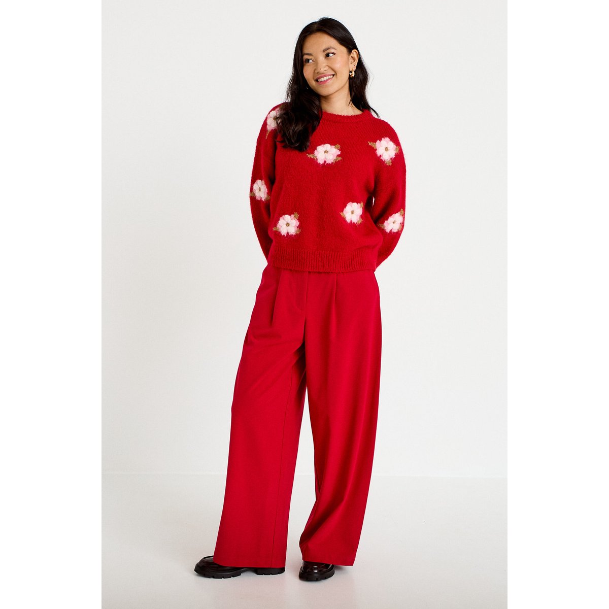 Pull ample col rond manches longues rouge, CACHE CACHE