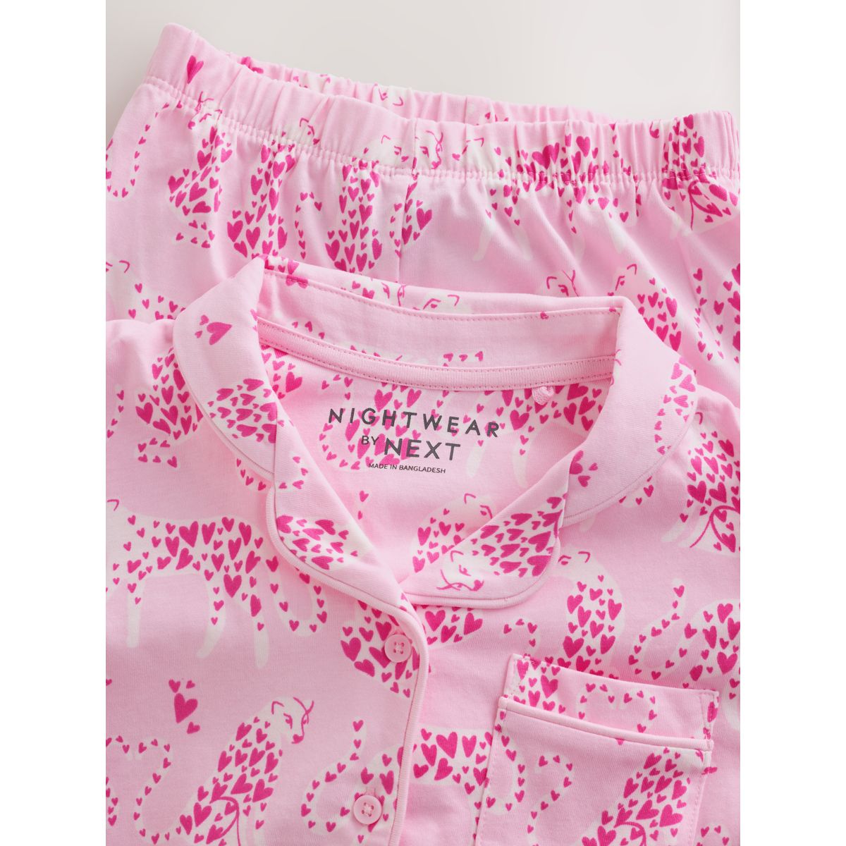 Pyjama en jersey boutonné imprimé léopard rose, NEXT