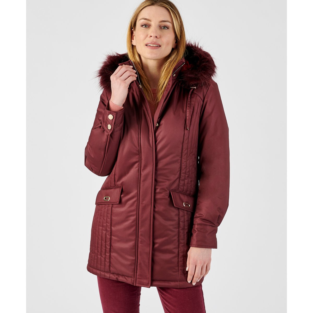 Parka Thermolactyl à piqûres fantaisie rouge bordeaux, DAMART