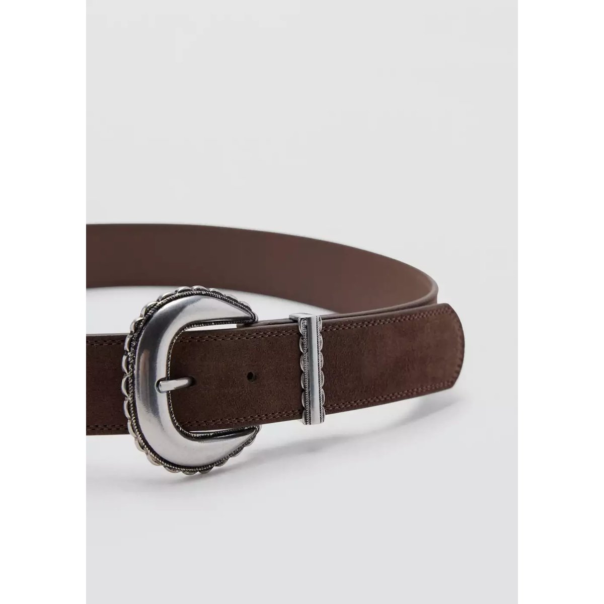 Ceinture cuir boucle gravée marron, MANGO