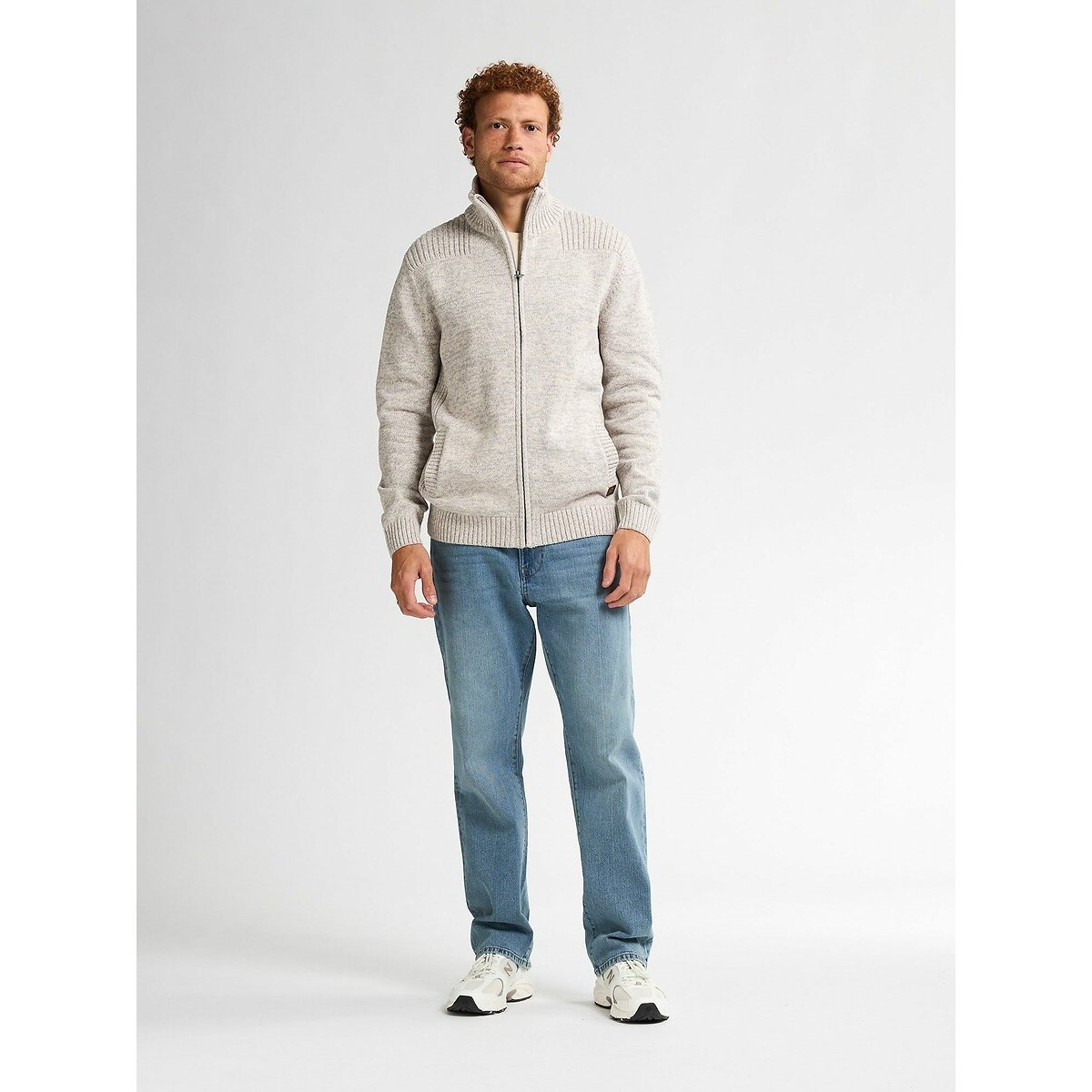 Zip-Up Hooded Cardigan ecru , PETROL INDUSTRIES