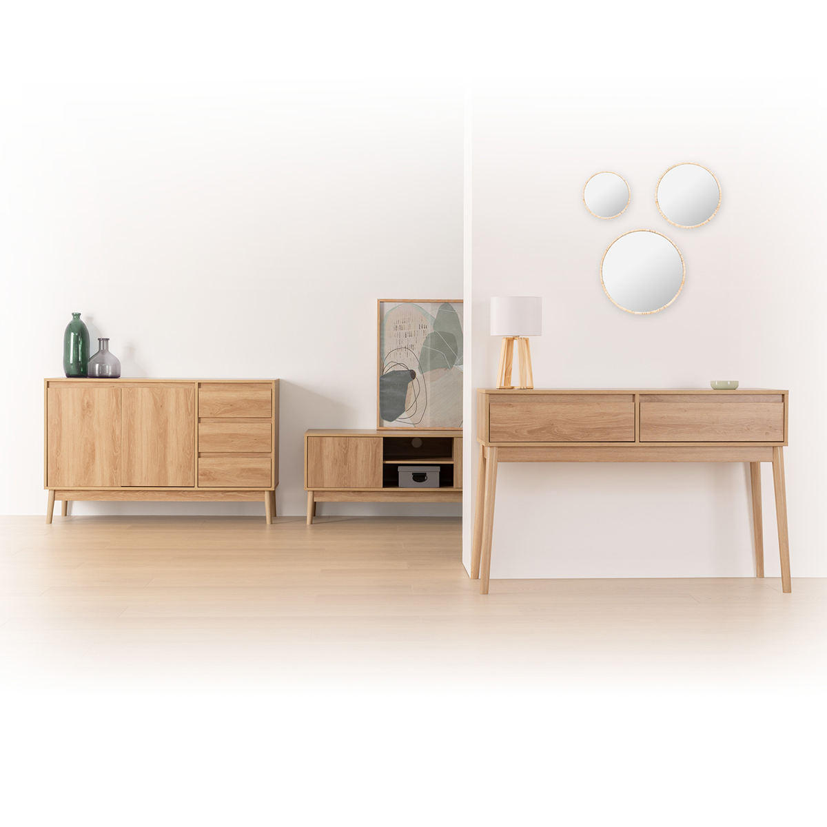 Console 2 tiroirs effet chêne naturel ABANA beige, 5FIVE SIMPLY SMART
