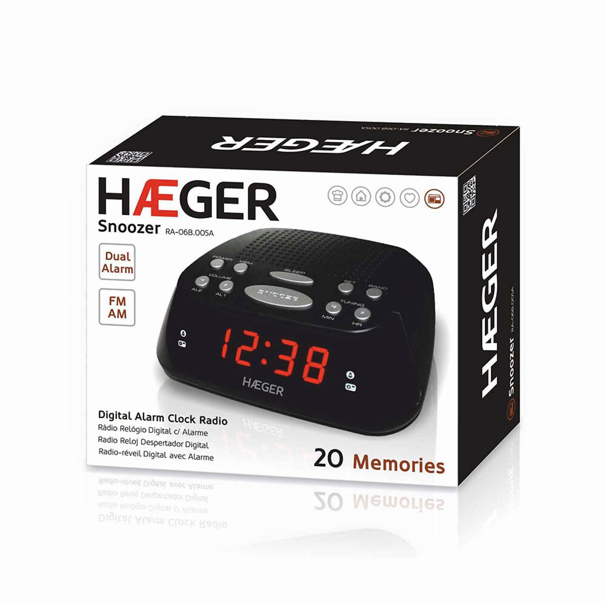 Rádio despertador Snoozer, HAEGER preto , HAEGER