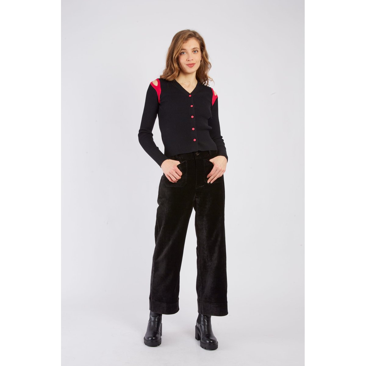 Pantalon droit en velours FLAURIANE noir, DERHY