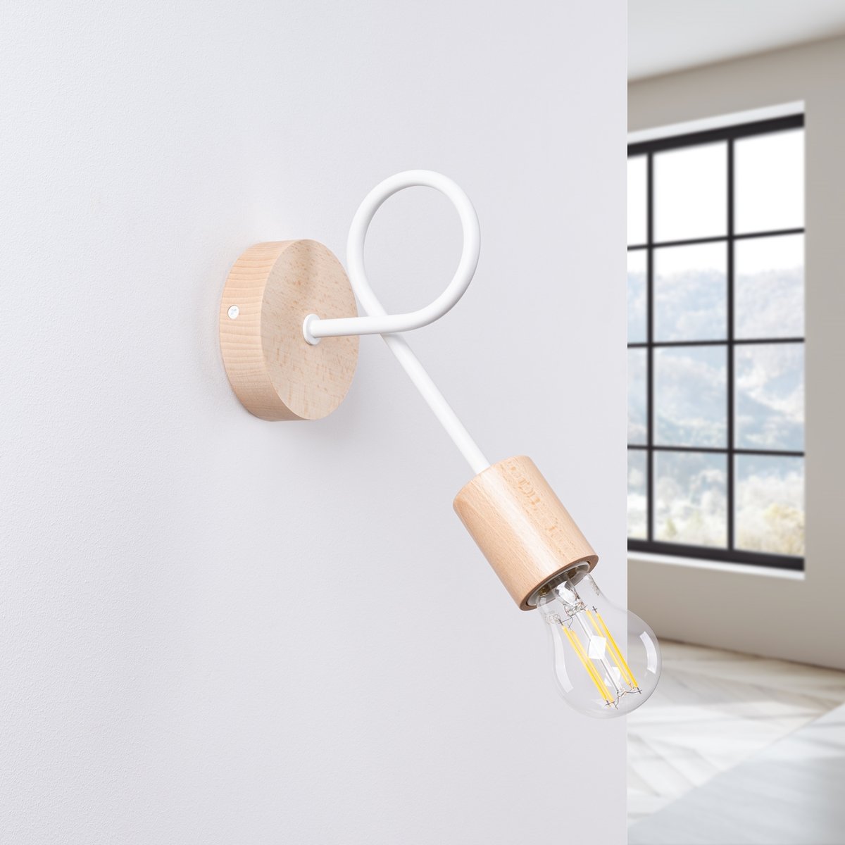 Applique Acier Blanc/Bois Naturel E27 1 Ember blanc, EDEN