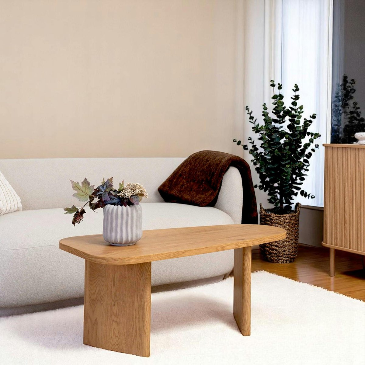 Table basse design pieds asymétriques TARTU chêne blond, PIER IMPORT