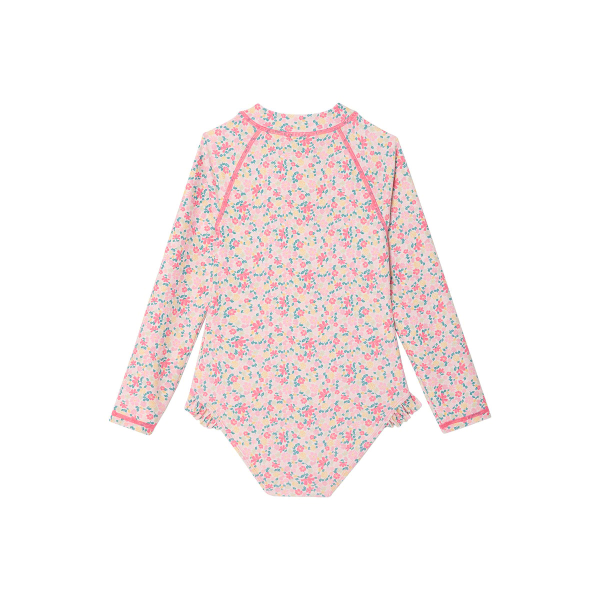 Maillot de bain à manches longues rose imprimé, VERTBAUDET