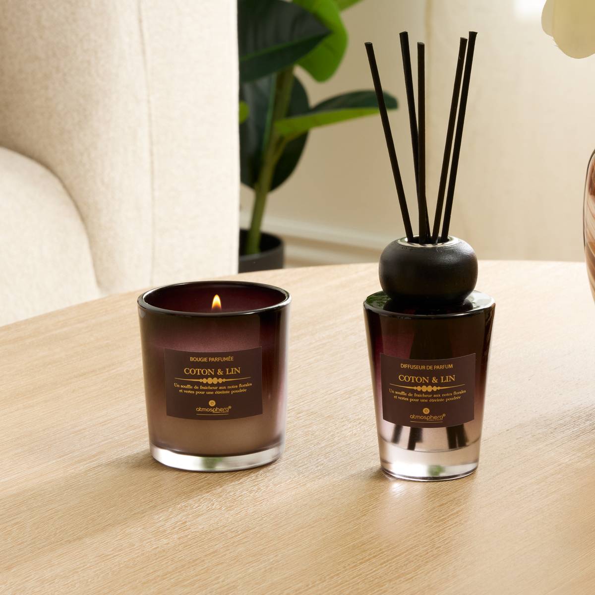 Coffret senteur bougie et diffuseur en verre ALMA marron, ATMOSPHERA