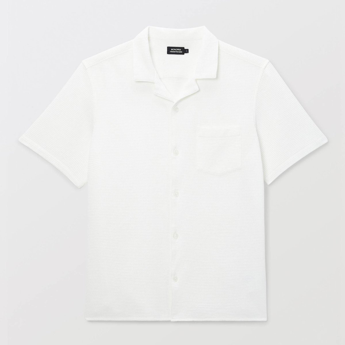 Chemise manches courtes gaufrée en coton bio GOTS ecru, MONOPRIX