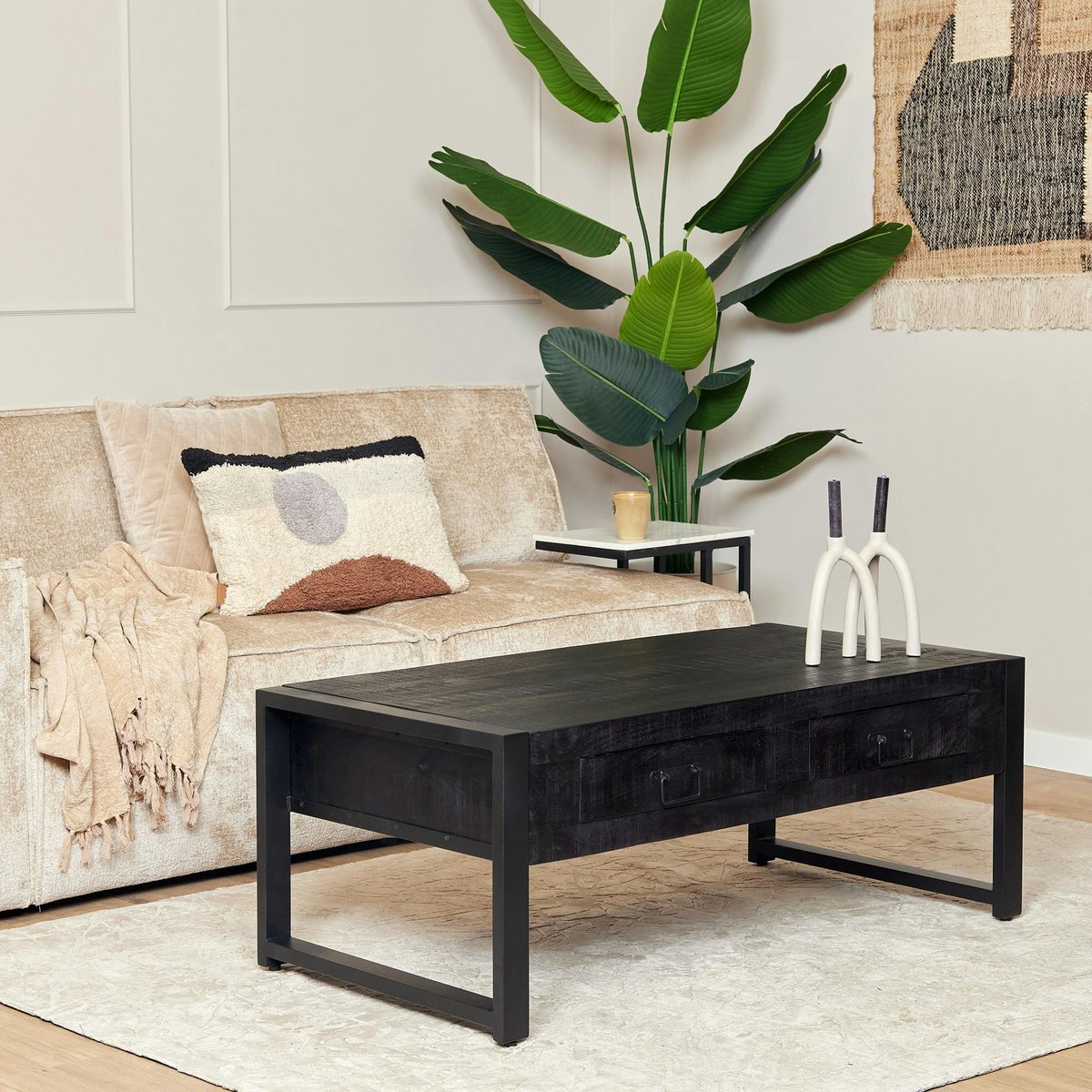 Table basse bois/métal 2 tiroirs MILORA noir, PIER IMPORT
