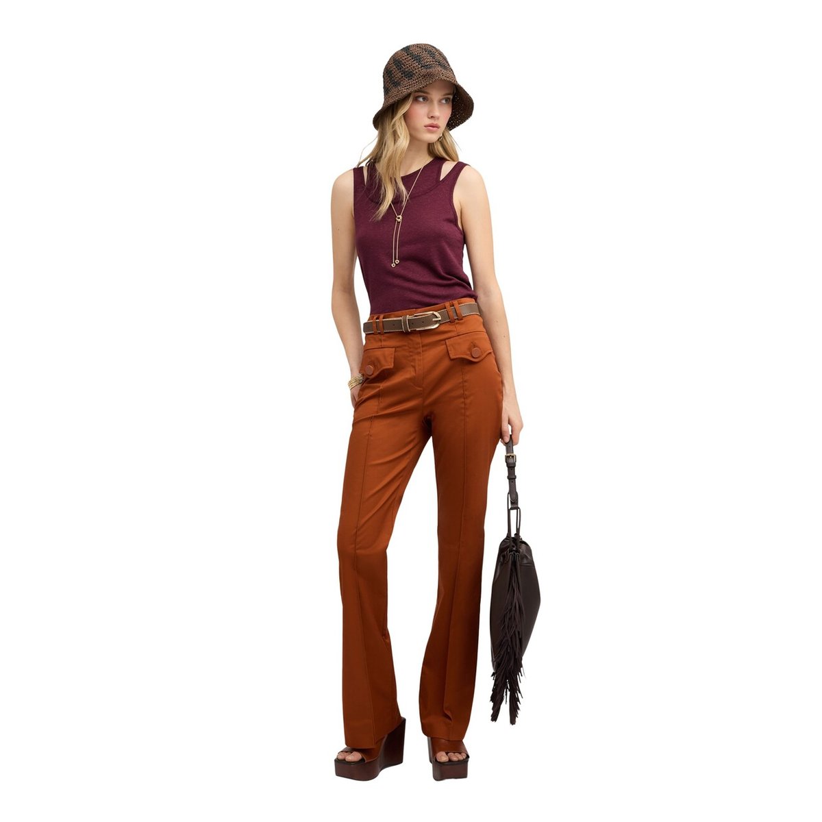 Pantalon flare avec poches orange soleil, MOTIVI