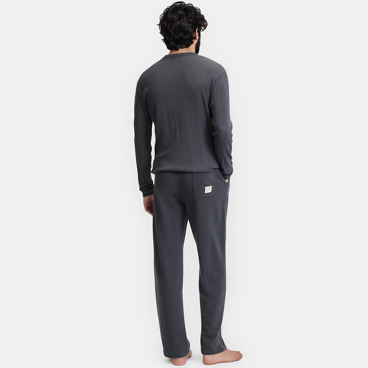 Pijama de dos piezas: camiseta de manga larga de punto y pantalones de felpa azul marino, LA REDOUTE COLLECTIONS