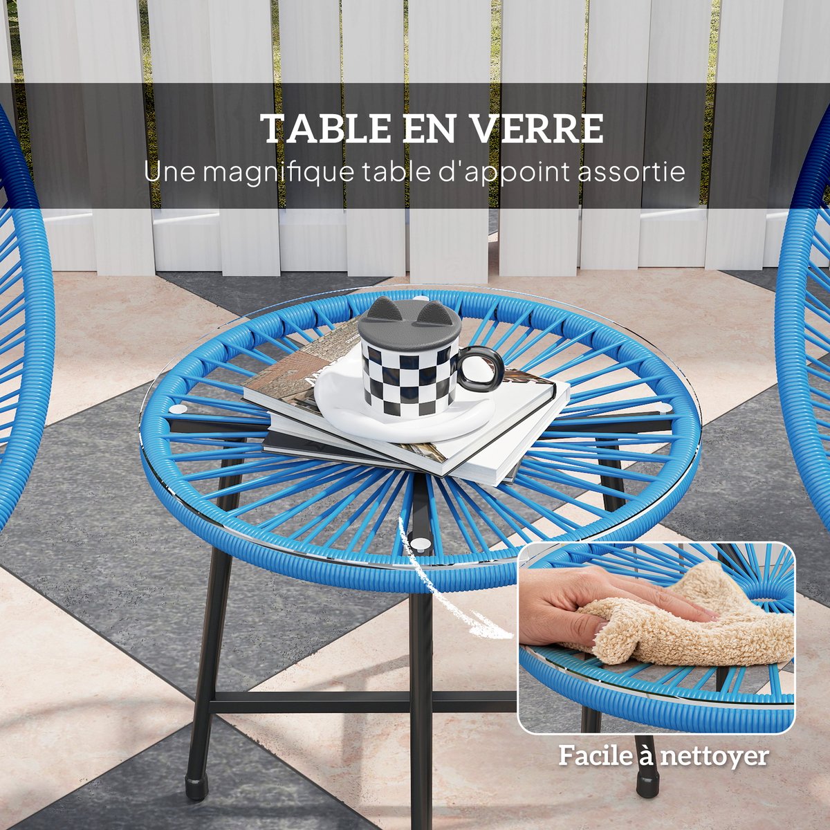 Ensemble de bistro en rotin Acier Bleu bleu, OUTSUNNY