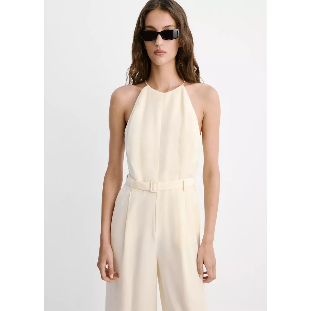 Combinaison halter détail ceinture écru, MANGO