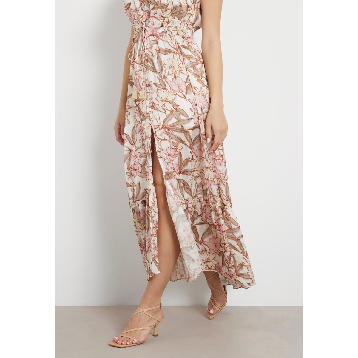 Robe Longue Jacquard Froissé rose floral, GUESS