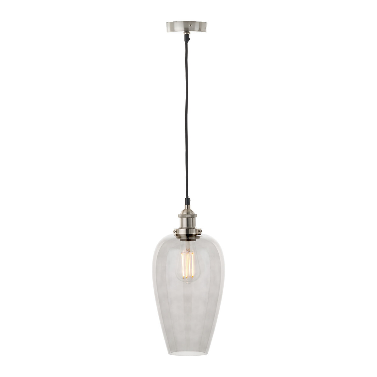 Cleo Glass Tulip Pendant Light in Antique Silver smoky glass, SO'HOME
