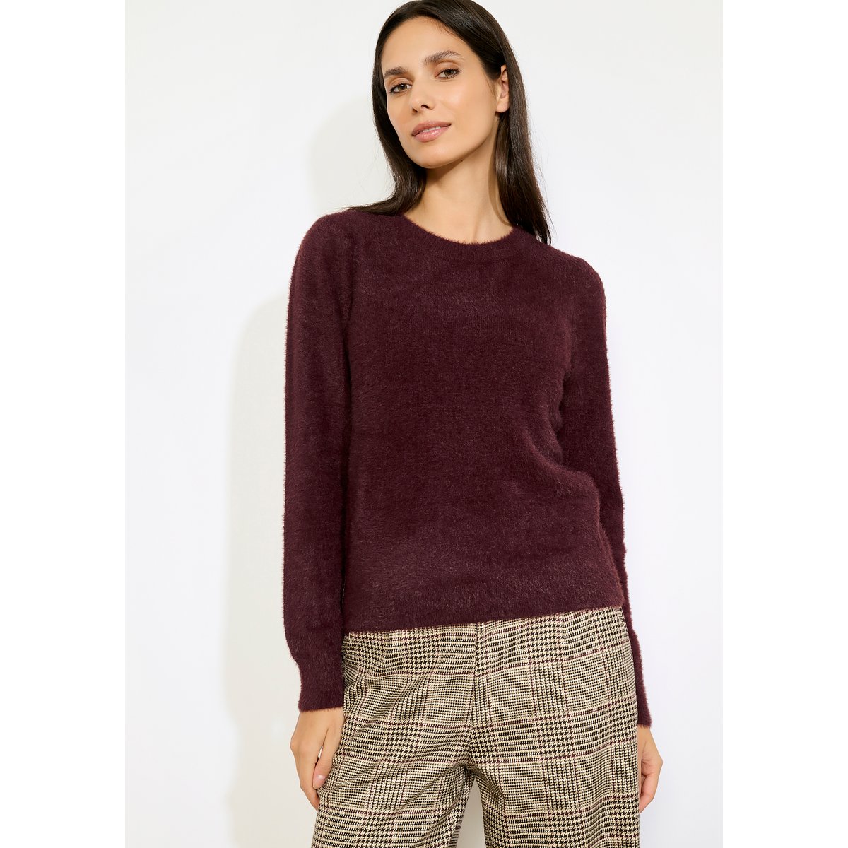 Pull en maille douce bordeaux wine, LOLALIZA