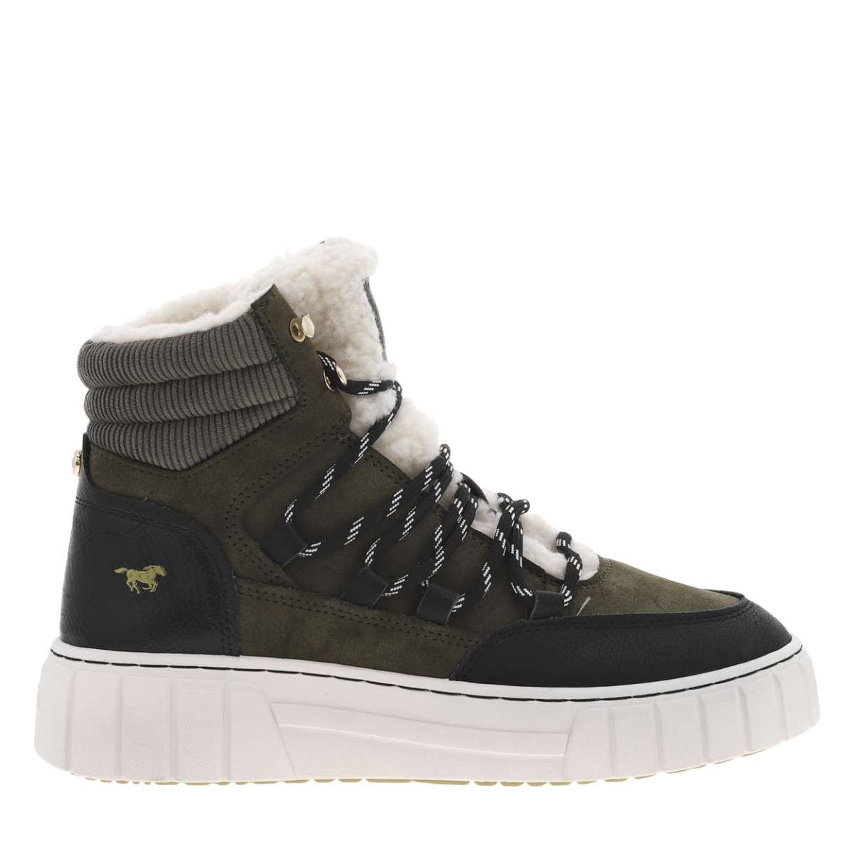 Bottines FEMME Mustang kaki et à lacets vert, MUSTANG