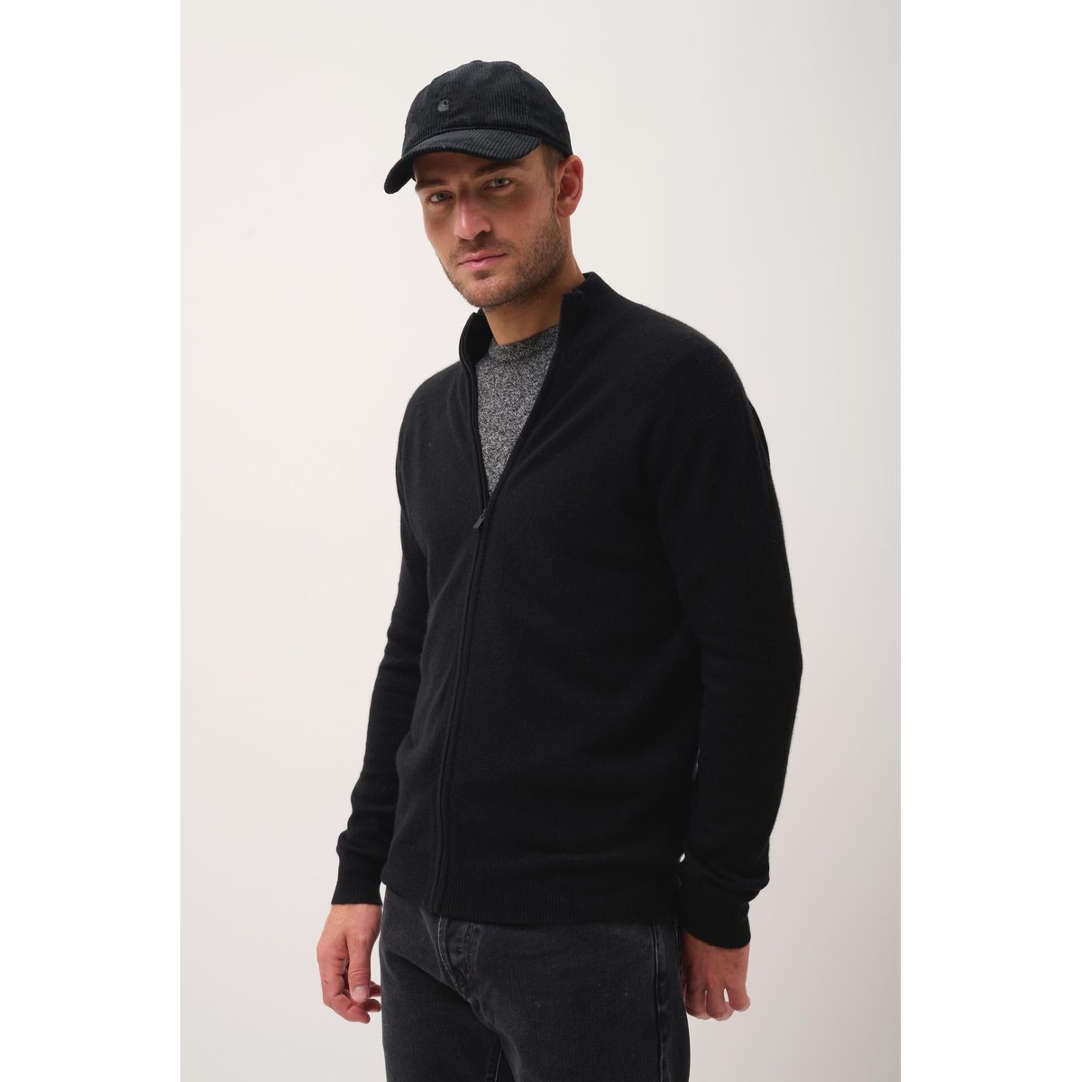 Gilet Zippé Col Montant Noir Alan noir, JUST CASHMERE