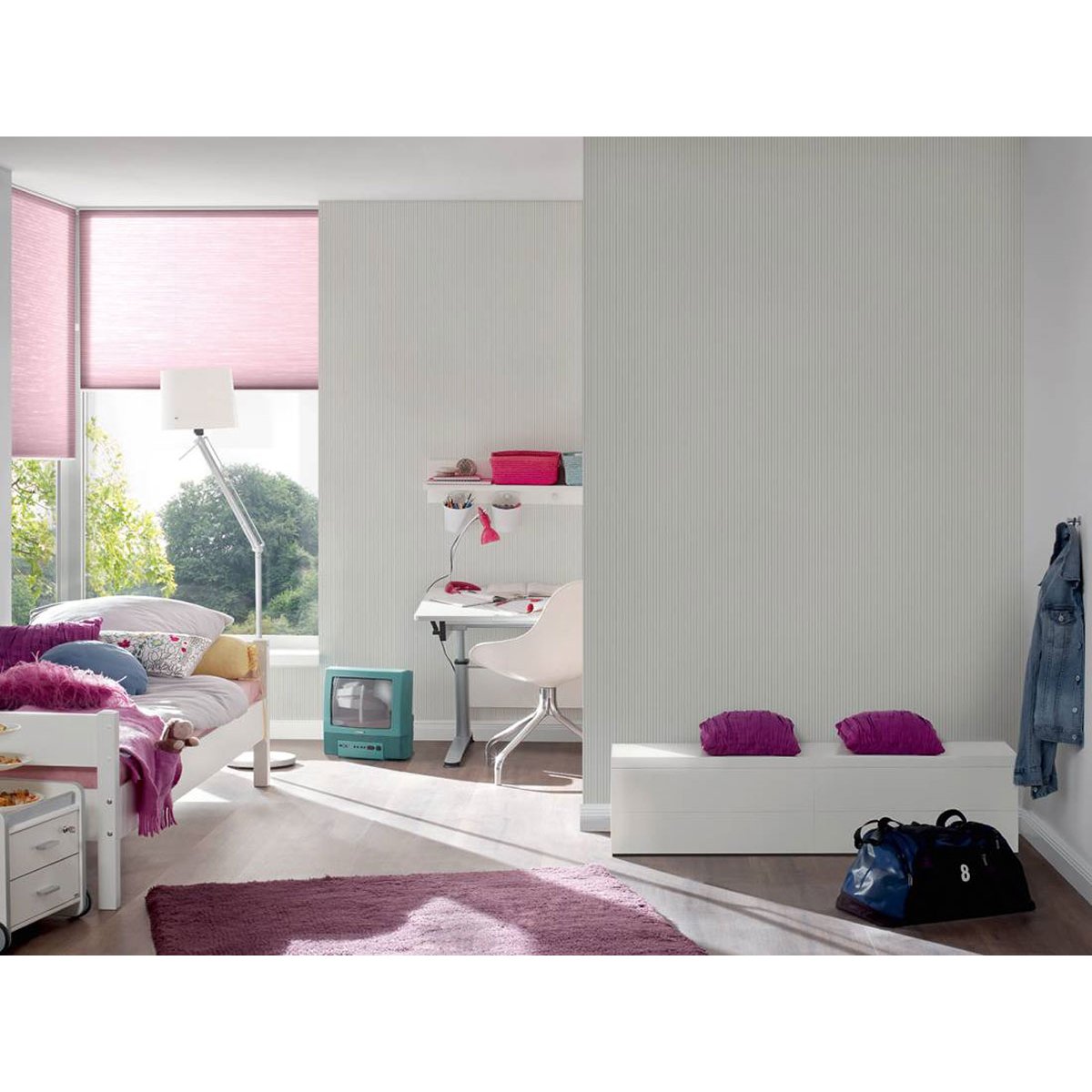 Papier Peint à Rayures Satinées gris clair, HOME MAISON