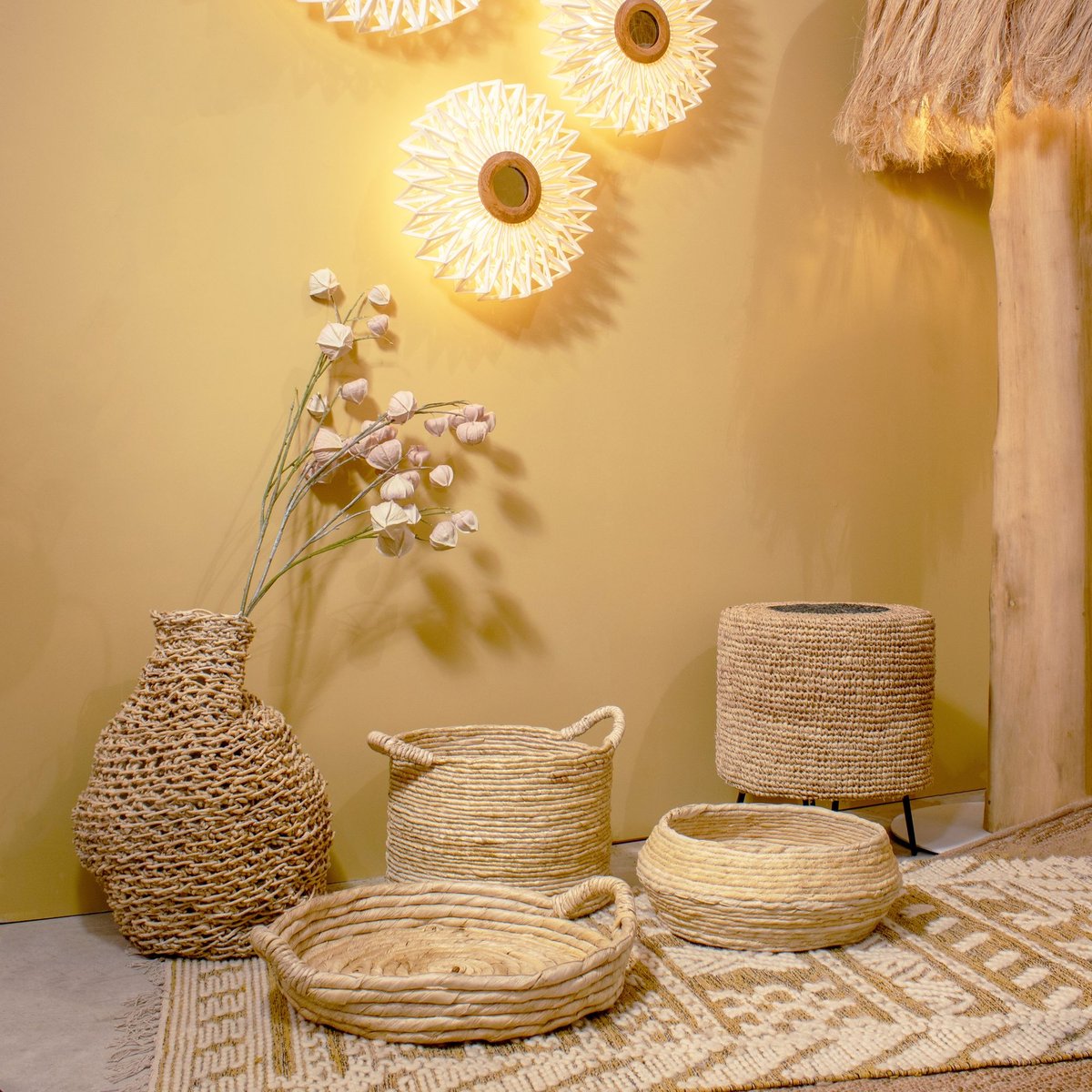 Panier en abaca avec poignées naturel, NOW'S HOME