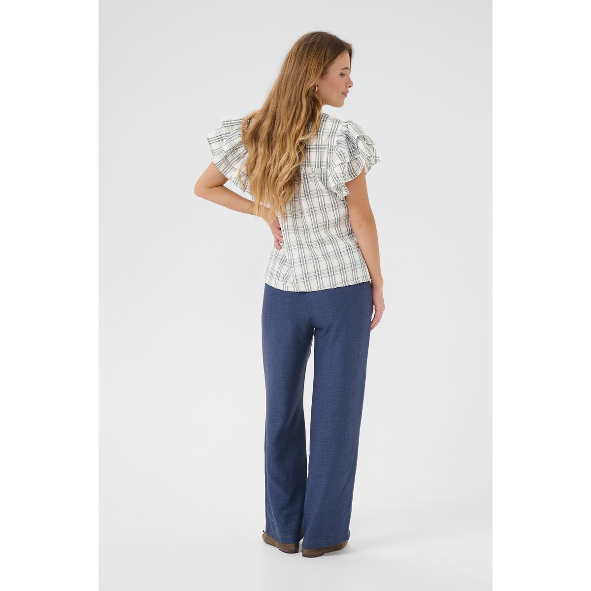 Blouse à manches courtes blanc white check, CULTURE