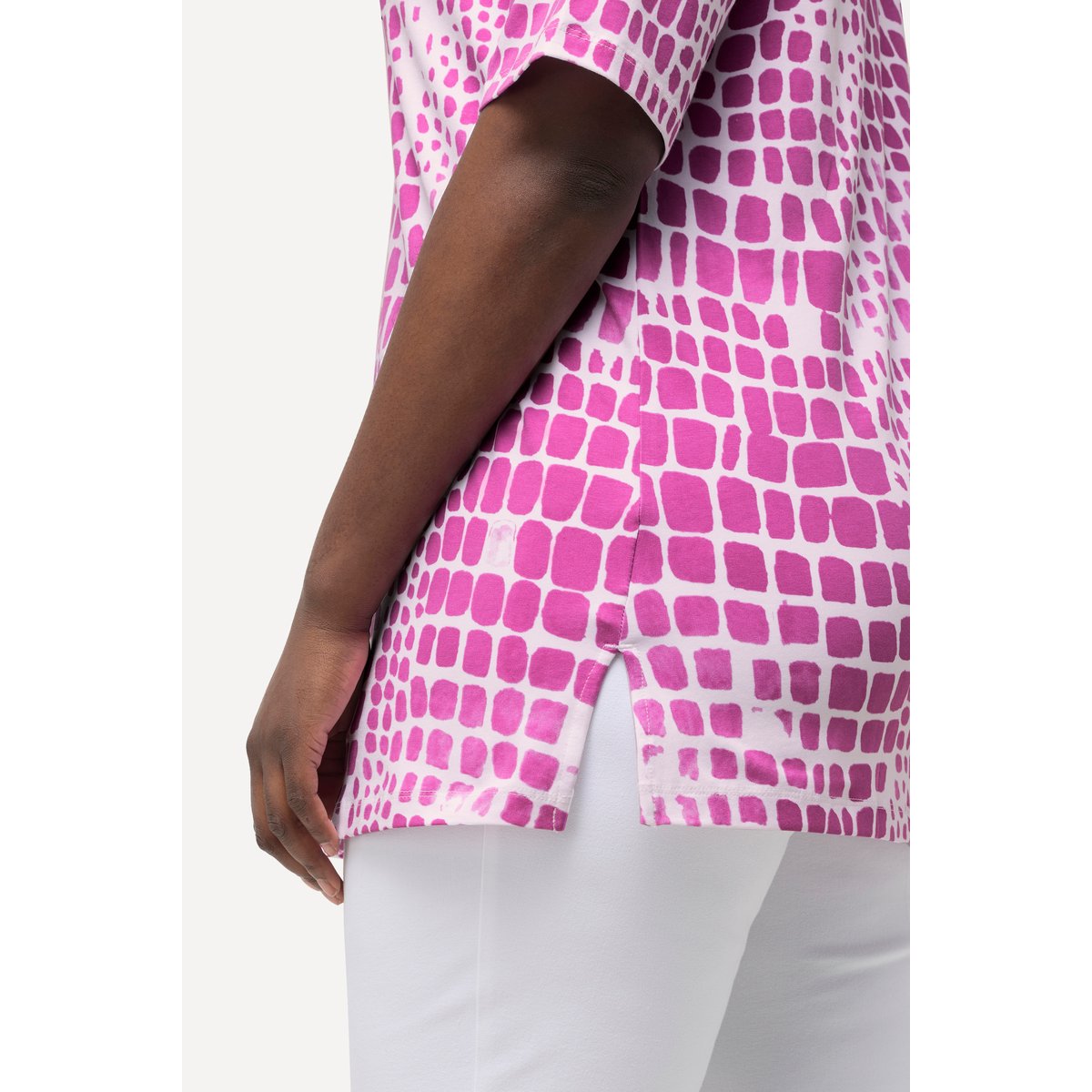 T-shirt en coton Pima à col rond et manches magenta, ULLA POPKEN
