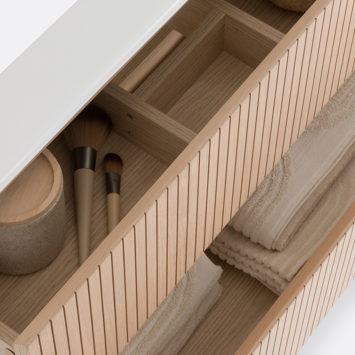 Meuble sous vasque suspendu 2 tiroirs L80cm, Nilia plaqué chêne naturel, LA REDOUTE INTERIEURS