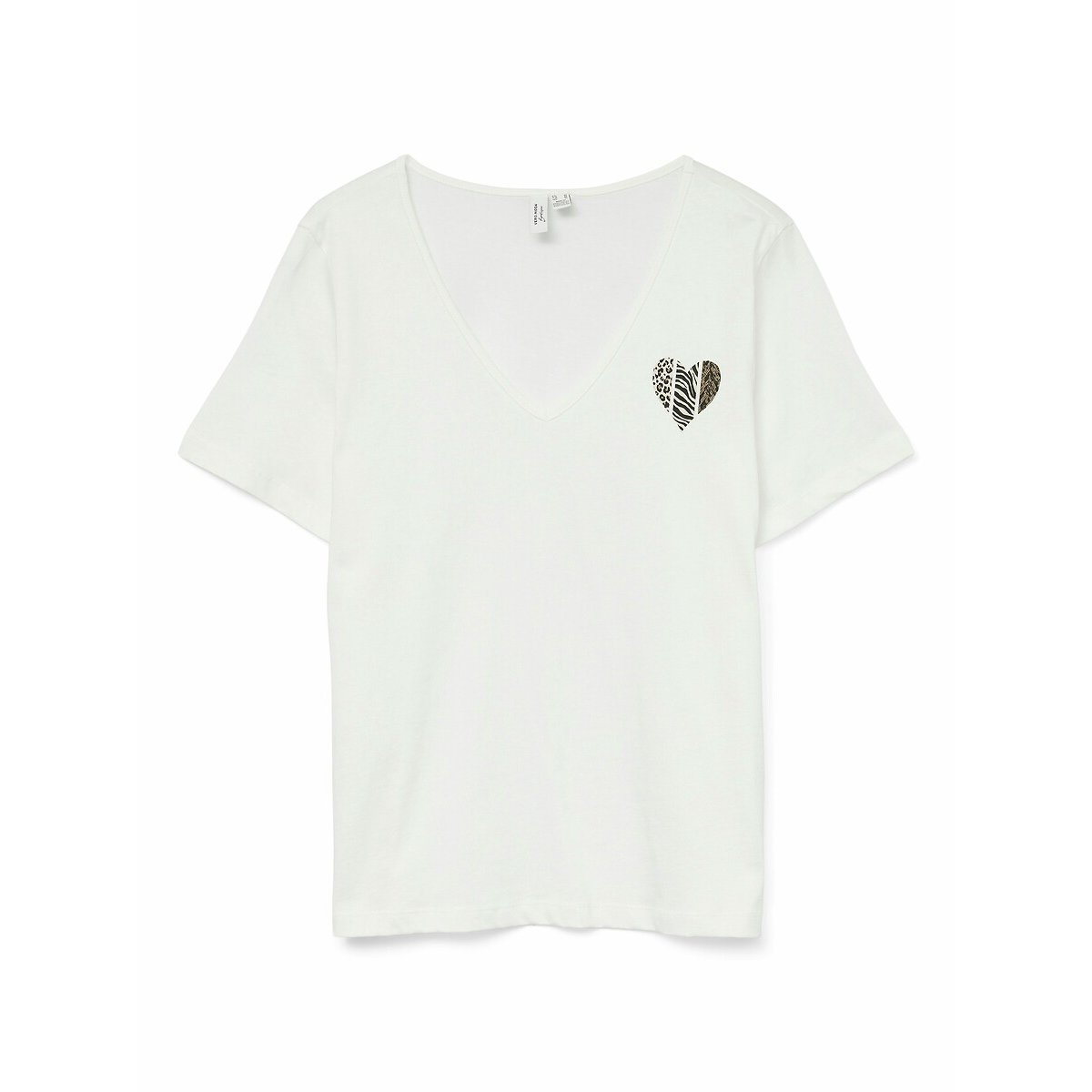V-Neck T-Shirt with Heart Logo white, VERO MODA