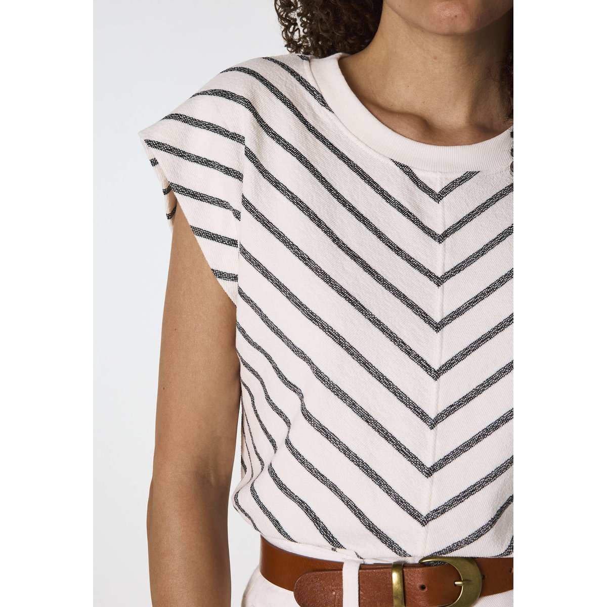 T-shirt rayé à manches courtes en coton LIVIA creme, Maison 123