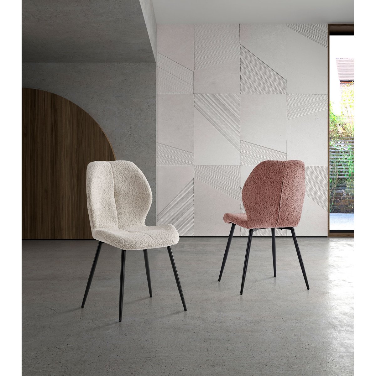 Lot de 2 chaises tissu bouclette et métal, NOVA blanc, HISPANOHOGAR
